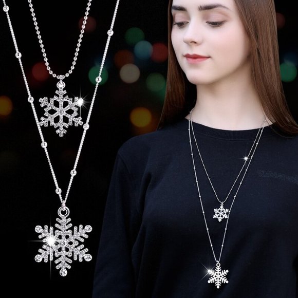 Silver Double Layer Snowflake Necklace - Picture 2 of 4